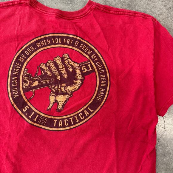 Vintage Y2K Tactical Gun Skeleton Grunge Skater Red Tee Casual Men's XL - Picture 2 of 6